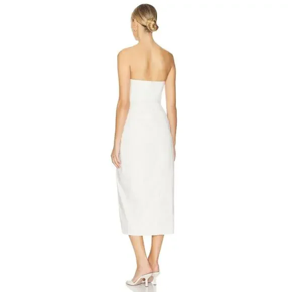 NBD Aiza Rosette Midi Dress Strapless Side Slit Party Bridal Wedding Ivory Sz XS
